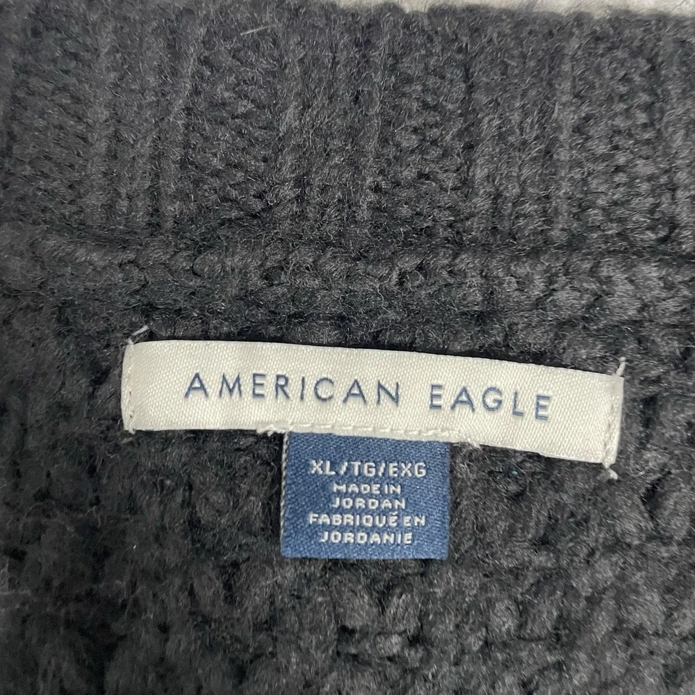American Eagle Womens XL Black‎ Chunky Knit V-Neck Sweater Oversized Pullover